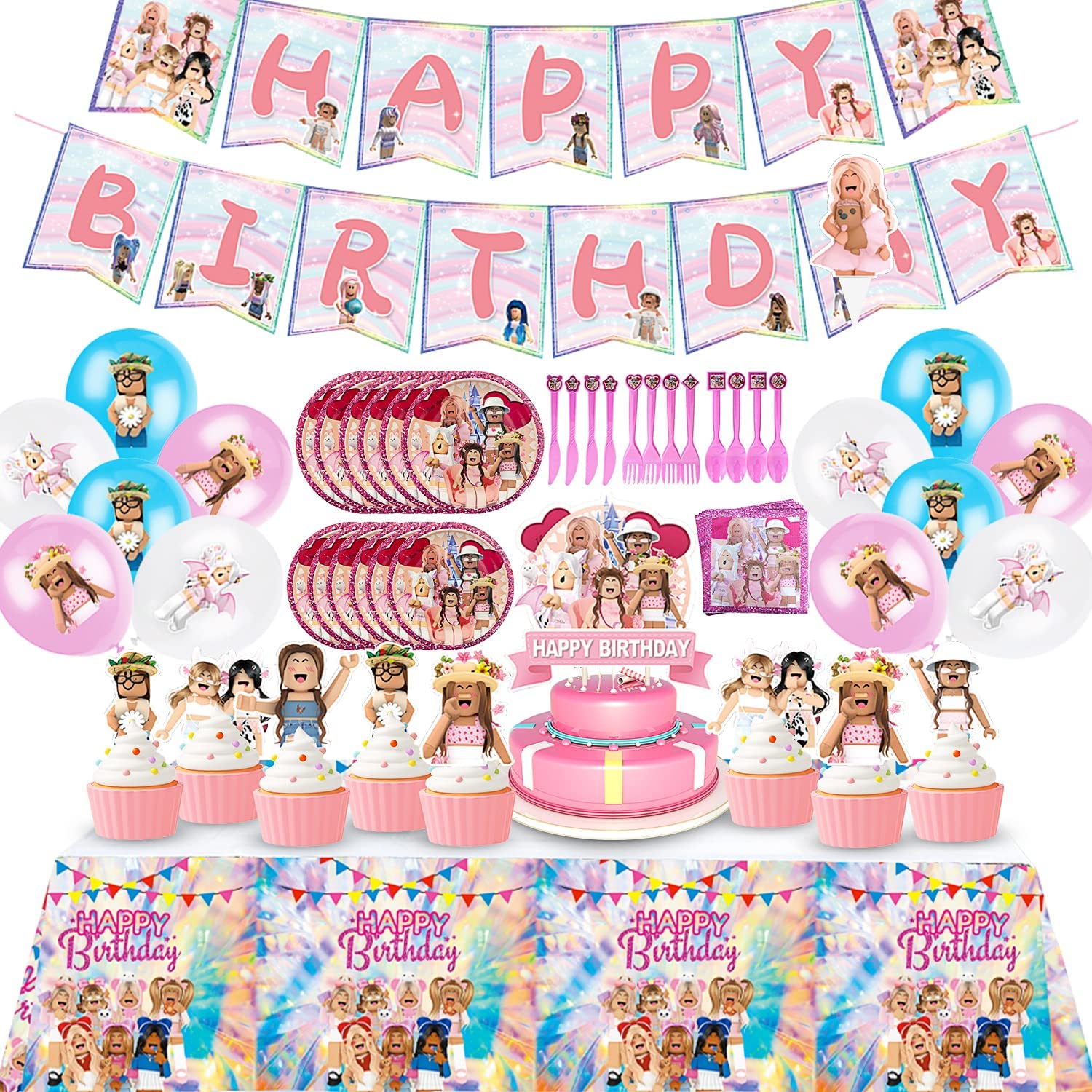 Roblox Pink Girl Themed Party Decoration set For 10 Guests ,Sandbox Game Video Theme Birthday Supplies2.jpeg
