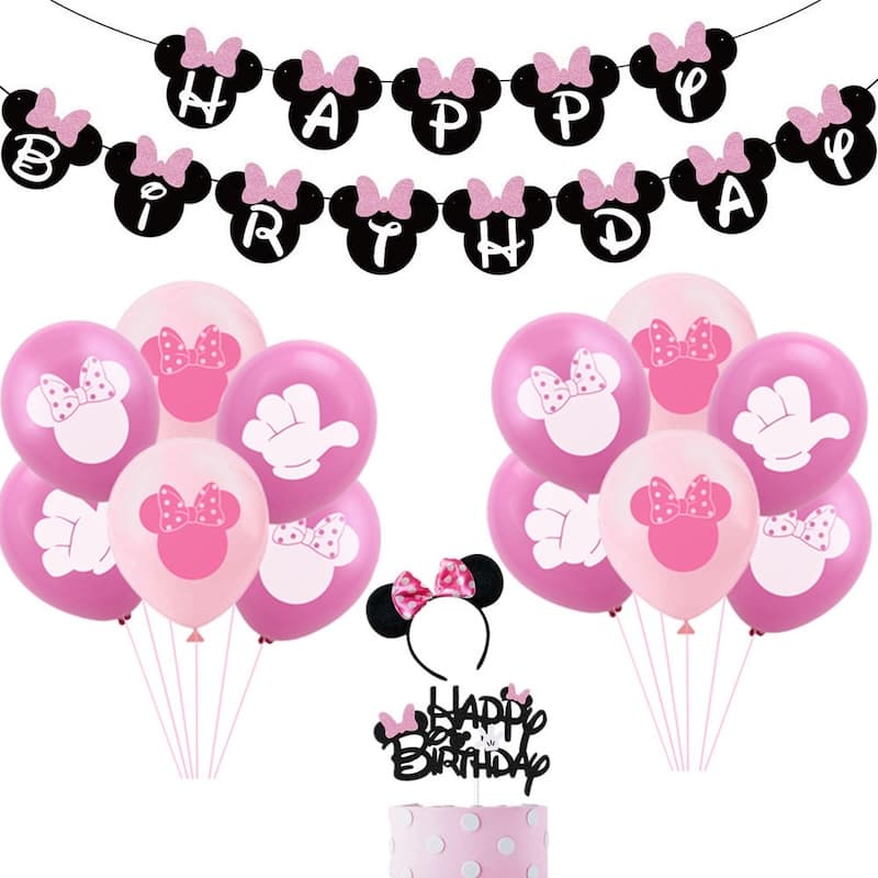 Minnie Mouse Pink Party Decoration Balloons & Cake Supplies Set for Girls