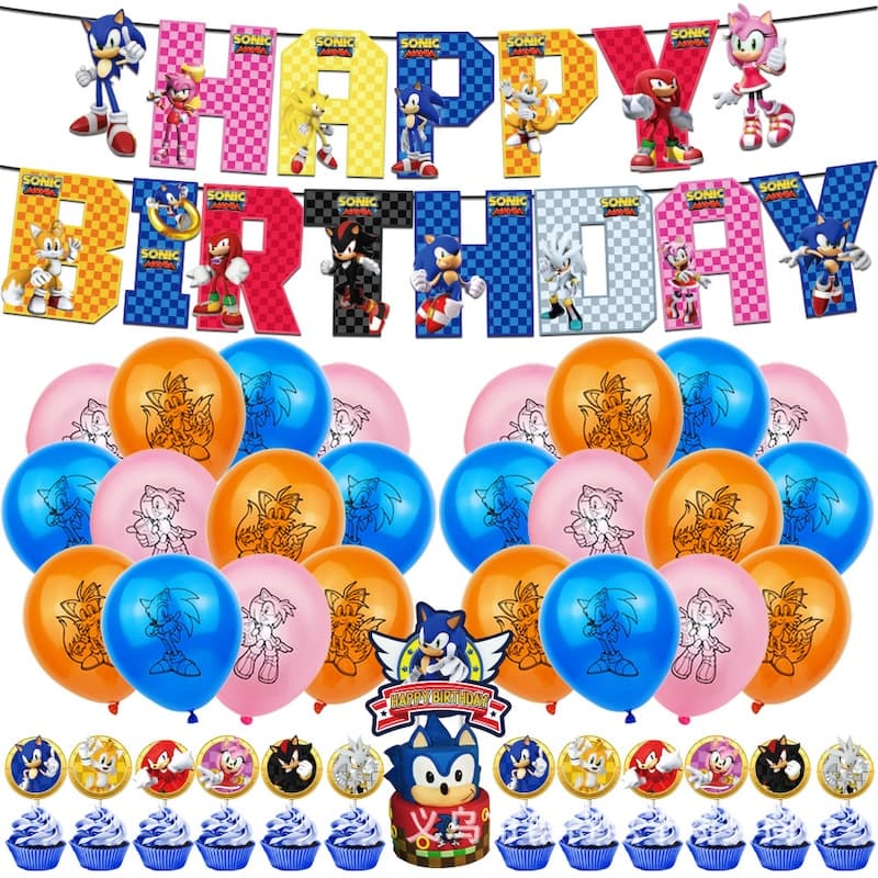 Sonic The Hedgehog Themed Party Decoration Balloons & Cake Supplies Set